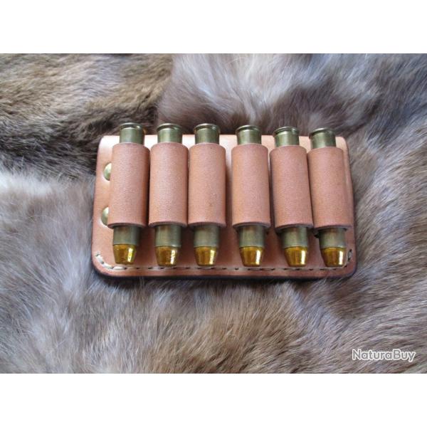 Cartouchi�re en Cuir Naturel pour 6 Balles en Calibre 444 Marlin port � la Ceinture (fait main)