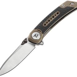 Couteau Dreamtech Lame Acier 14C28N Drop Point Manche G10 Desert Tan FCarbone Liner Lock DTK3610CGD