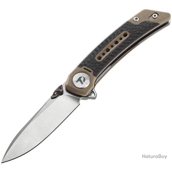 Couteau Dreamtech Lame Acier 14C28N Drop Point Manche G10 Desert Tan FCarbone Liner Lock DTK3610CGD