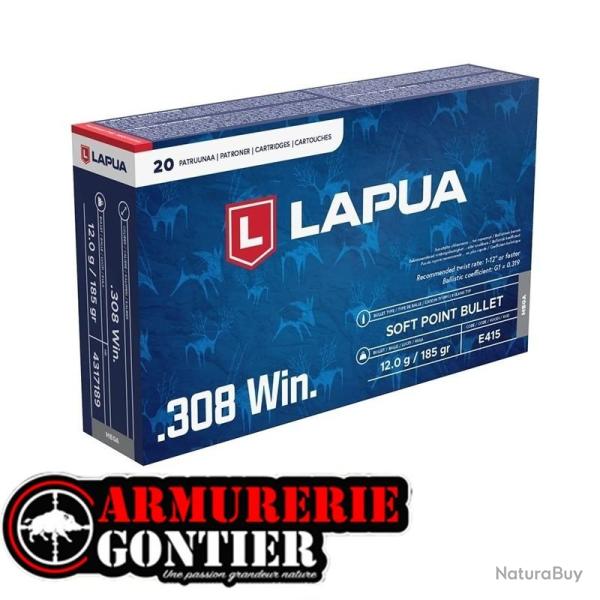 Munitions LAPUA Soft Point.308 Winchester 12G/185GR (Bo�te de 20)