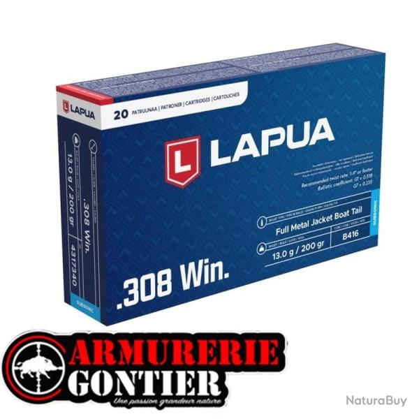 Munitions LAPUA SFMJBT .308 Winchester 13G 200GR subsonic