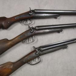 Lot de 3 Fusils &agrave; chiens mod&egrave;le 1877, Cal 12, &agrave; 1 euro sans prix de r&eacute;serve!!!