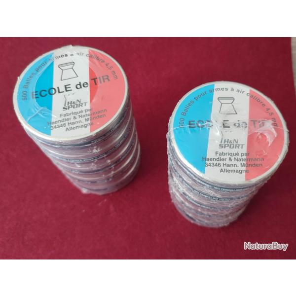 Lot de 10 bo�tes de 500 plombs 4,5mm H&N Sport Ecole de Tir sous blister et bo�tes scell�es