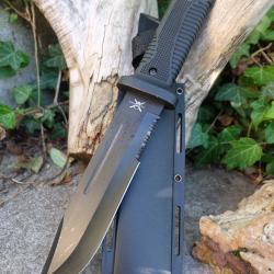 Couteau Tactical Frost Cutlery Tac Xtreme Lame Acier Inox Noire Serr Manche Caoutchouc Etui Nylon