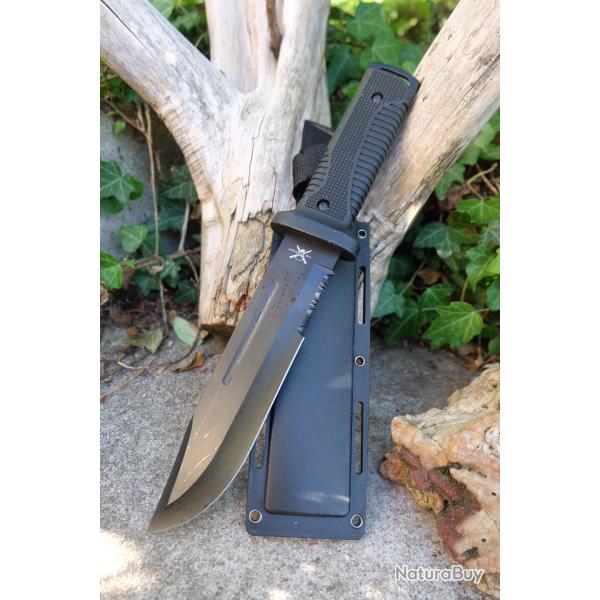 Couteau Tactical Frost Cutlery Tac Xtreme Lame Acier Inox Noire Serr Manche Caoutchouc Etui Nylon