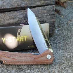 Couteau Y-START Lame Acier VG10 Drop Point Satin Manche Natural Micarta Linerlock IKBS Clip