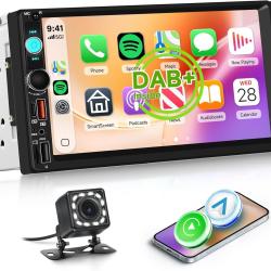 Autoradio Dab+/Dab 2 din Carplay sans Fil Android Auto avec &Eacute;cran de 7 Pouces, Poste Radio Voiture B