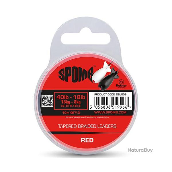 T�te de Ligne Spomb Tapered Braided Leaders 40-18lbs Red (3x10m)