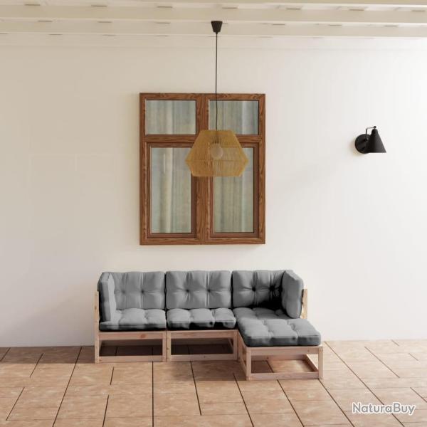 Salon de jardin 4 pcs avec coussins Bois de pin massif