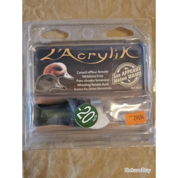 Appeau canard siffleur femelle H. Baud  "L'Acrylik" HILMAR SUPER DESTOCK !!!