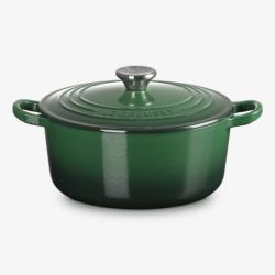 neuve, Cocotte ronde 22cm en fonte &eacute;maill&eacute;e, juniper, bouton inox, Le Creuset