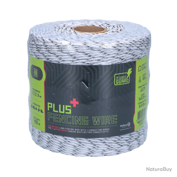 ZoneGuard 3 mm Plus fencing wire white and black 400 m - Ref ZONE0068 - EAN 8716759607200 - Livraiso