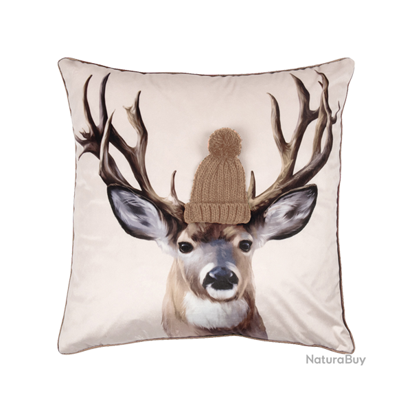 Housse de Coussin Reindeer Beige - Ref 26103-20 - Cadeau th�me chasse