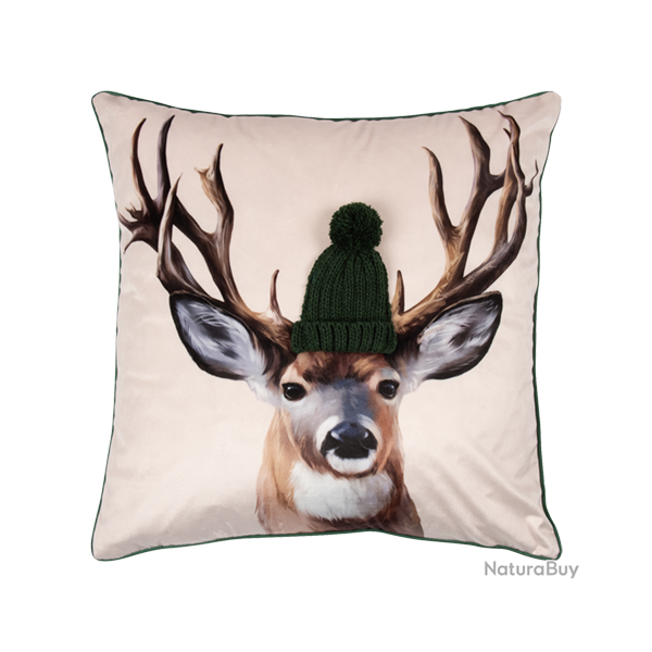 Housse de Coussin Reindeer Vert - Ref 26103-21 - Cadeau th�me chasse