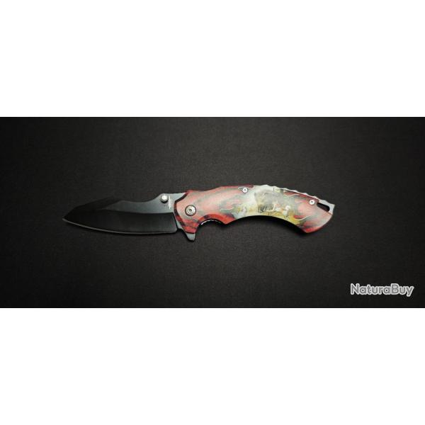 Couteau pliant JKR0737 - Motif Sanglier & Chiens - Lame noire 8,5 cm - R�f. JKR0737
