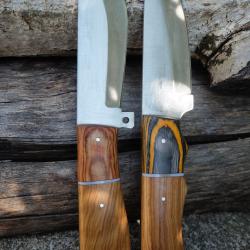 Lot de 2 Couteau de Chasse Skinner Lame Drop Point Acier Carbone 1055 Manche Bois Etui F Artisanale1