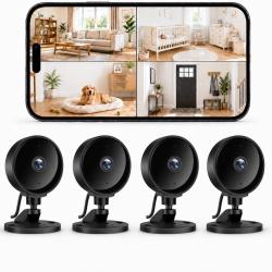 Lot de x4 Cam&eacute;ra Int&eacute;rieure sans Fil 1080P, Cam&eacute;ra WiFi avec Vision Nocturne, D&eacute;tection de Mouvement