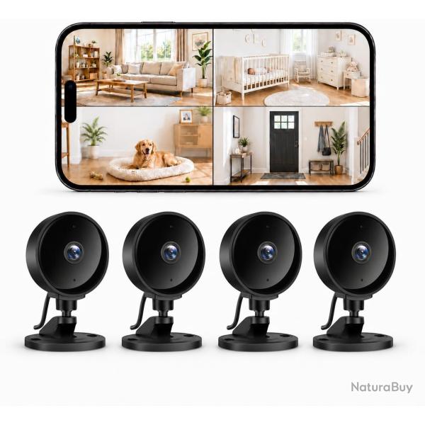 Lot de x4 Cam�ra Int�rieure sans Fil 1080P, Cam�ra WiFi avec Vision Nocturne, D�tection de Mouvement