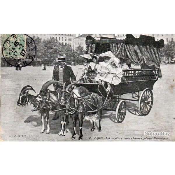 Carte Postale Ancienne - Lyon, La voiture aux ch�vres, Place Bellecour -N�8478