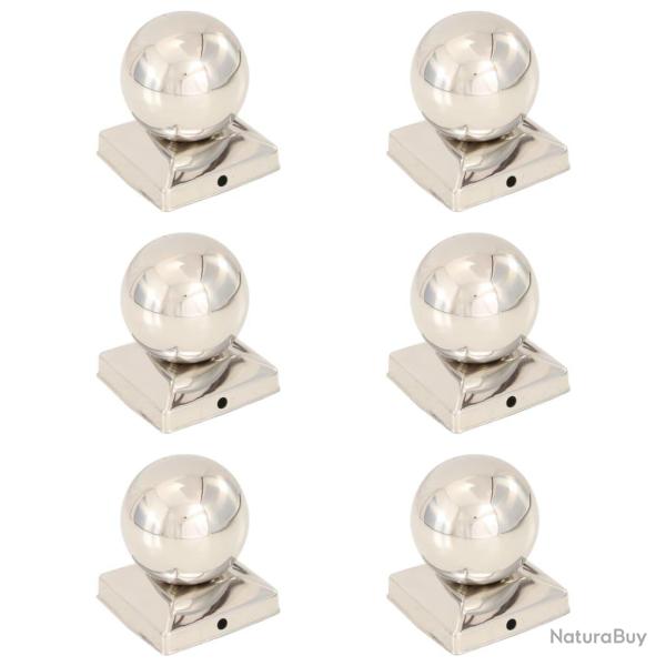 Bouchons de poteau 6 pcs Globe final Acier inoxydable 91x91 mm
