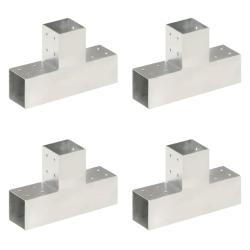 Connecteurs de poteau 4 pcs Forme en T M&eacute;tal galvanis&eacute; 81x81 mm