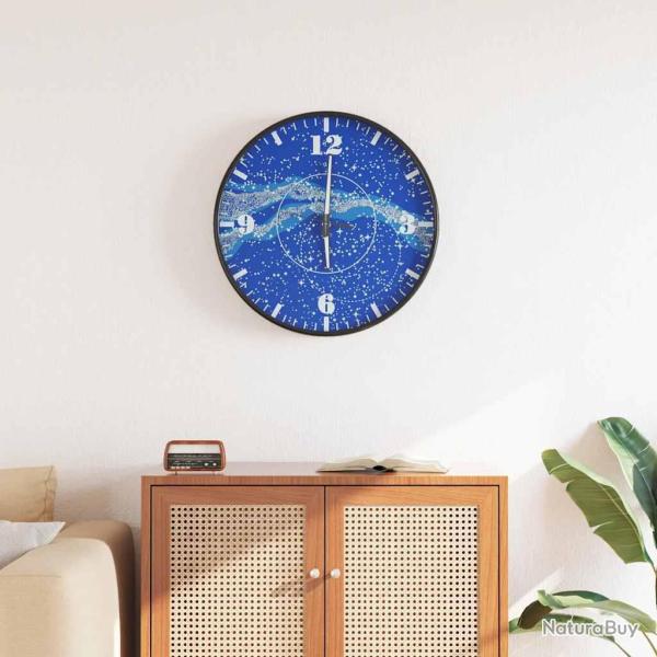 Horloge murale et �chelles et aiguilles lumineuses bleu �30 cm