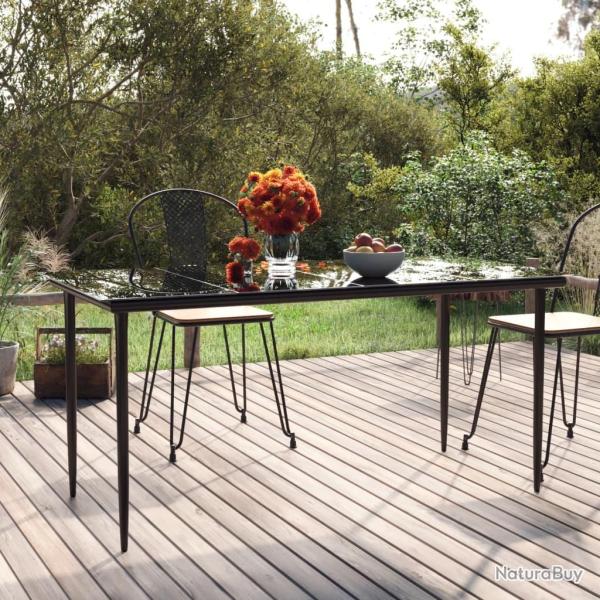Table � d�ner de Noir 160x80x74 cm Acier et verre tremp�