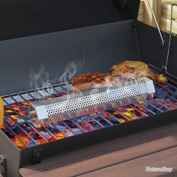 Tube � fumer, 2 pi�ces, 5 � 5 � 30 cm, en acier inoxydable 304 argent�, pour le barbecue