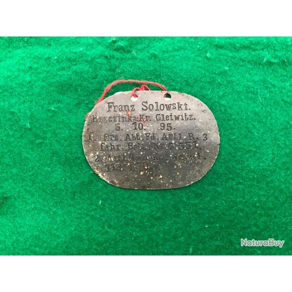 PLAQUE D'IDENTITE ALLEMANDE WW1