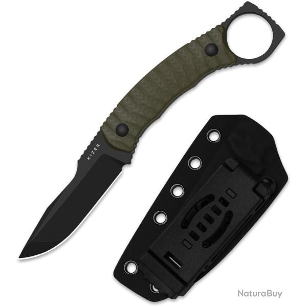 Couteau Kizer Billy Bones Lame Acier AEB-L Drop Point Manche G10 Vert Olive Etui Kydex KI1115A1