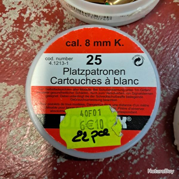 cartouches � blanc pour pistolet 8 mm. 22 Umarex et 25  pobjeda
