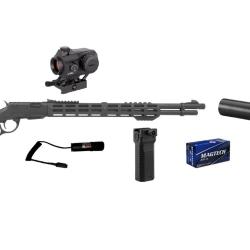Pack Carabine DERYA ARMS TM22 tactique cal.22lr point rouge 1x25 poign&eacute;e bipied laser silencieux