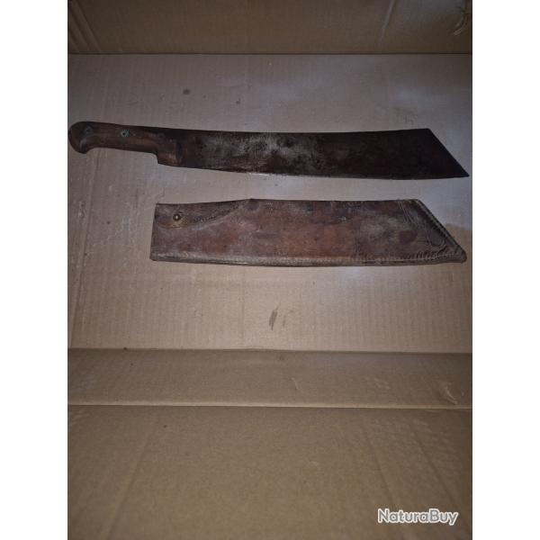 Superbe Machette / Coupe-coupe r�glementaire WW1 - Carrette & Cie Paris 1914 + Fourreau cuir matricu