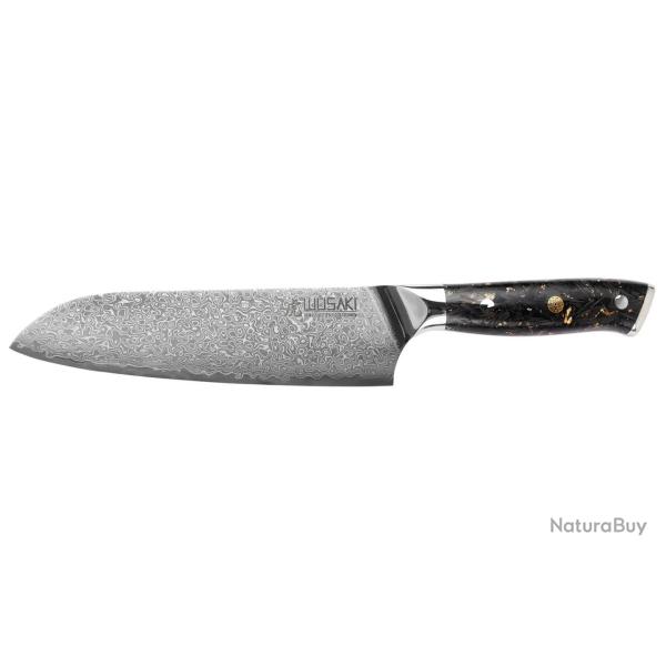Couteau ko-santoku Wusaki Sakin Damas 10Cr 13cm manche en fibre de carbone et feuille d'or