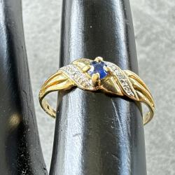 Bague en or massif 18 carats - saphir et diamants - taille 55