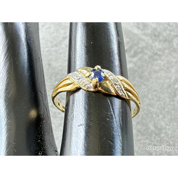 Bague en or massif 18 carats - saphir et diamants - taille 55