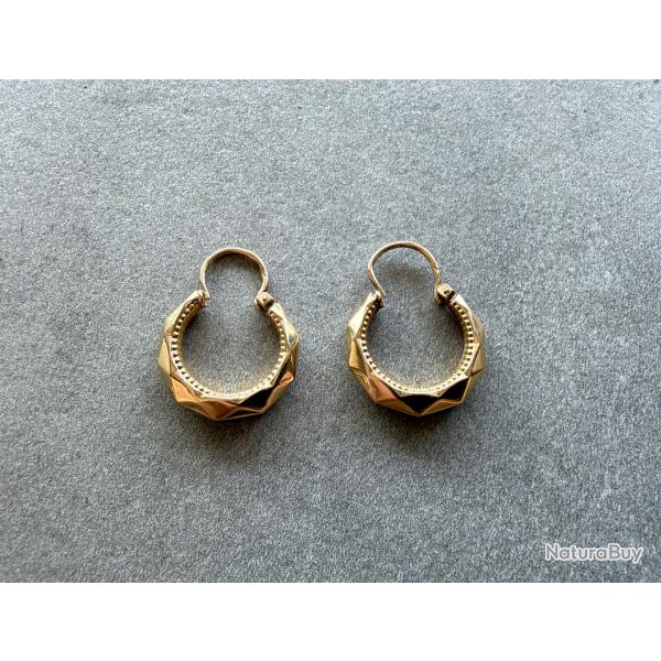 Boucles d'oreilles cr�oles en or jaune facett�es - or massif 18 carats