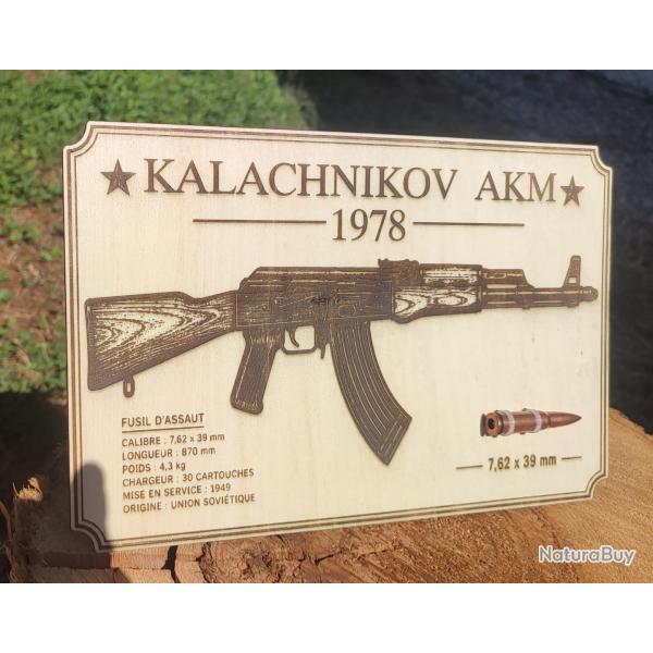 Plaque d�corative Kalachnikov AKM 1978 - Gravure laser & munition authentique neutralis�e