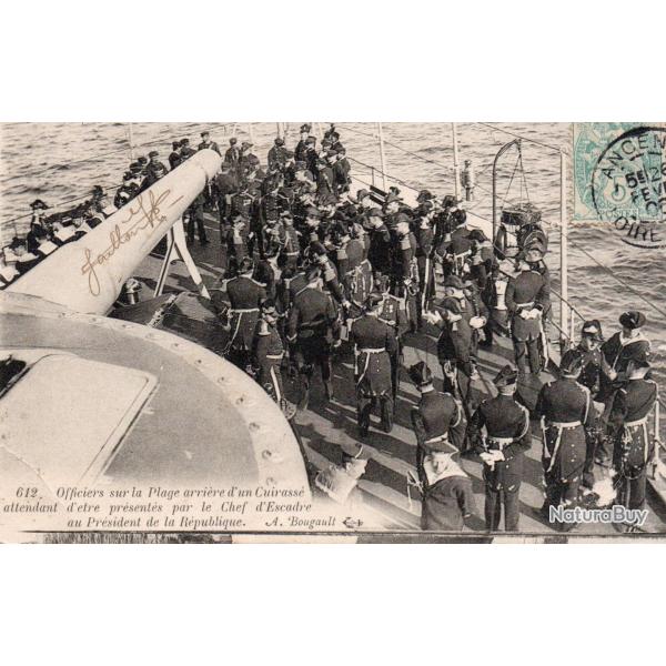Carte Postale Ancienne - Officiers sur la Plage arri�re d'un Cuirass� -N�8493
