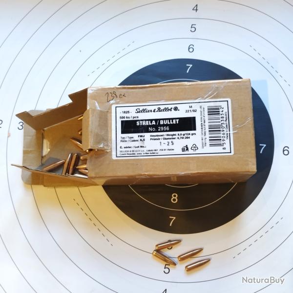 Lot de 238 ogives Sellier Bellot FMJ calibre 6.5 (.264) 124 gr