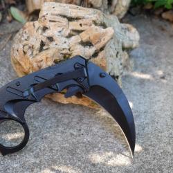 Couteaux Griffe Karambit Semi Automatique Lame Acier 3Cr13 Manche Aluminium Black linerlock Clip
