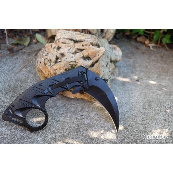 Couteaux Griffe Karambit Semi Automatique Lame Acier 3Cr13 Manche Aluminium Black linerlock Clip