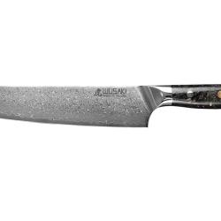 Couteau kiritsuke Wusaki Sakin Damas 10Cr 20cm manche en fibre de carbone et feuille d'or