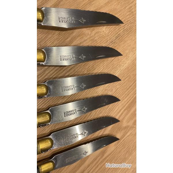 Lot de 6 couteaux de table Laguiole G. David - Manches fa�on corne noire & Laiton