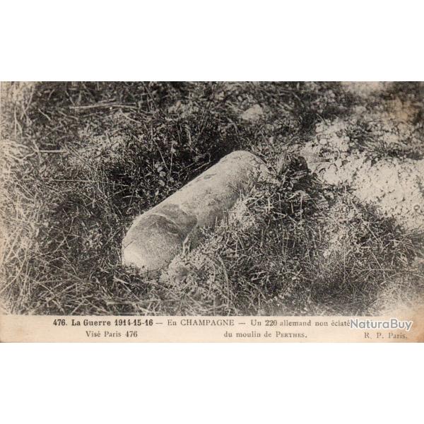 Carte postale obus allemand non �clat� Champagne 1914-1916-N�8503