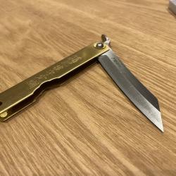 Couteau Japonais Traditionnel Higonokami - Manche Laiton & Bo&icirc;te D'origine - &Eacute;tat Neuf