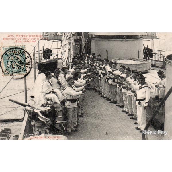Carte Postale Ancienne - Marine fran�aise, Exercice de revolver � bord d'un -N�8507