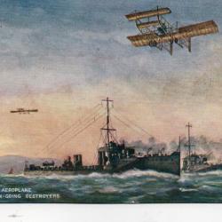 Carte postale ancienne "The Valkyrie Aeroplane & Ocean-Going Destroyers" -N&deg;8512