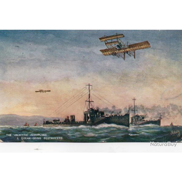 Carte postale ancienne "The Valkyrie Aeroplane & Ocean-Going Destroyers" -N�8512