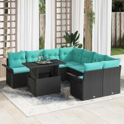 Ensemble de canap&eacute; de 9 pcs Noir Poly Rattan
